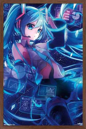 Vista 14 de Trends International Hatsune Miku - Póster de pared con pantallas, 14.725 x 22.375 pulgadas, versión enmarcada de madera de granero