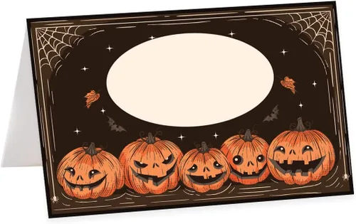 Vista 20 de Andaz Press Tarjetas de lugar con nombre de Halloween para colocar la mesa, etiquetas de alimentos en blanco para tarjetas de bufé de fiesta