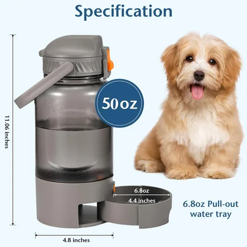 Vista 6 de Botella de agua para perros al aire libre, 50 onzas, a prueba de fugas, dispensador de agua portátil para mascotas con asa para viajes, senderismo