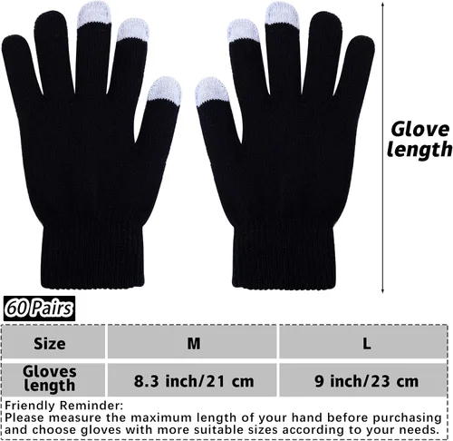Vista 2 de Cooraby 60 pares de guantes de invierno para pantalla táctil a granel, guantes de punto cálidos para hombres, mujeres y adolescentes