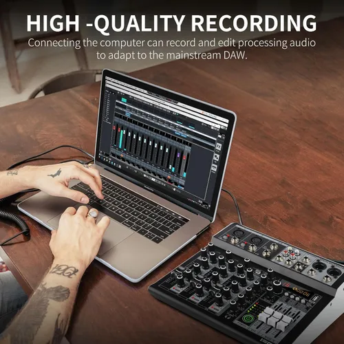 Vista 10 de XTUGA KP4 Mezclador de audio de 4 canales con Bluetooth, controlador de tablero de sonido DJ