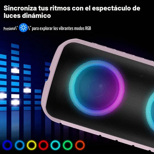 Vista 2 de Altavoz Bluetooth, altavoz inalámbrico portátil 2026, 24 W súper fuerte, emparejamiento TWS, luces RGB coloridas, IPX7 impermeable, tiempo