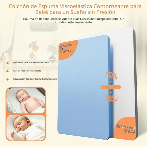 Vista 5 de PanKers Pack and Play Mattress de 38 x 26 pulgadas, colchón de espuma viscoelástica de doble cara N Play con funda extraíble transpirable, parte