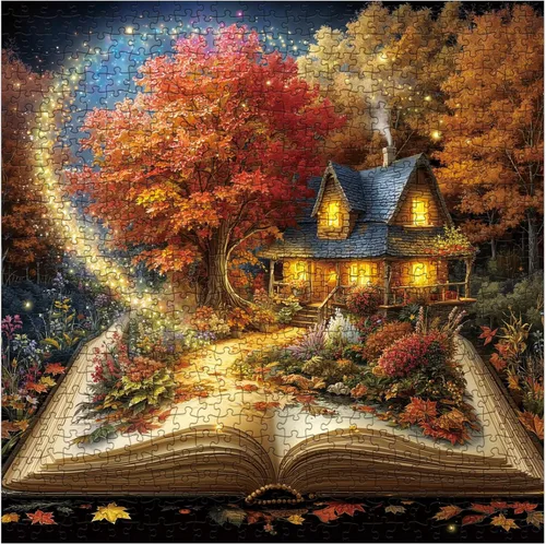 Vista 10 de Hermoso libro valle rompecabezas para adultos, 1000 piezas de naturaleza, bonita luna, cascada de paisaje, rompecabezas escénico de castillo