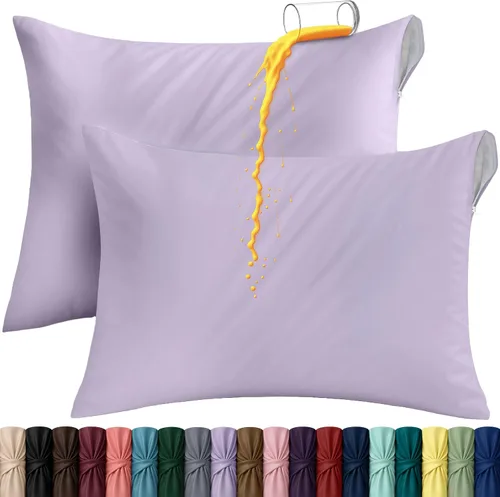 Vista 23 de Utopia Bedding Protector de almohada impermeable, con cremallera, paquete de 2, beige, estándar, funda de almohada a prueba de chinches, de 20 x 26