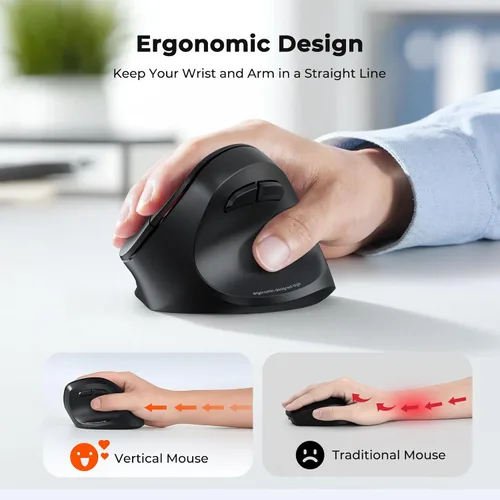 Vista 2 de MEETION Ratón ergonómico inalámbrico, Bluetooth vertical con 3 dispositivos múltiples para Bluetooth (5.3 x 2), 4 DPI 1200-3200 Ergo ratones