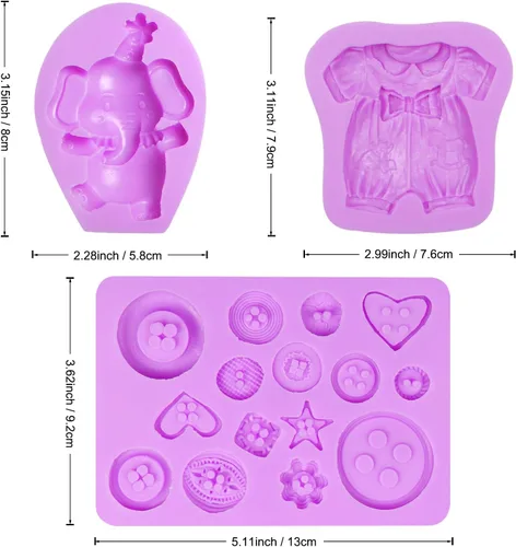 Vista 2 de Moldes de silicona para baby shower, pies de bebé, botella de mano, botón de ropa, fondant para decoración de pasteles, decoración de cupcakes