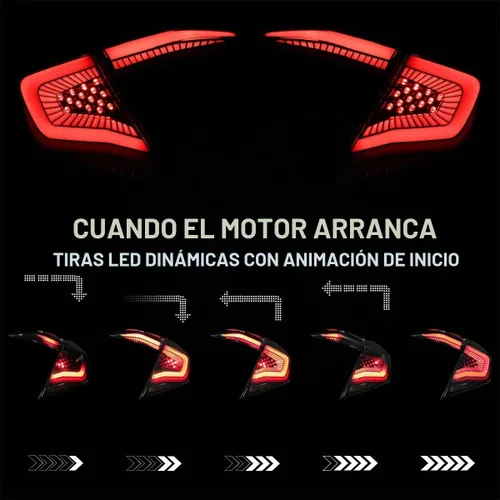 Vista 6 de SPEC-D TUNING Luces traseras negras con tiras LED blancas, señal de giro LED secuencial y animación de inicio compatible con Honda Civic 4 puertas