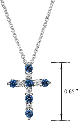 Vista 3 de Tienda Essentials Created Gemstone and 18 CT TW Lab Grown Diamond Cross Pendant Necklace with Cable Chain in Platinum Over Sterling Silver, 18"+ 2
