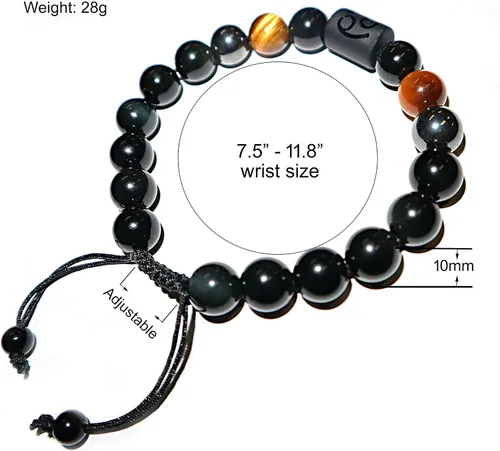 Vista 4 de Pulseras de la amistad, pulsera de obsidiana negra arcoíris para mujeres y hombres, 0.394 pulgadas (0.394 in), ojo de tigre, hematita y cristal