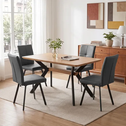 Vista 22 de HIPIHOM Mesa de comedor extensible de roble de 55-71" para cocina Mesa de roble