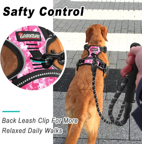 Vista 6 de Barkbay Arnés antitirones grande para perro, con paso, reflectante con clip frontal y mango de fácil control para entrenamiento, caminar, correr