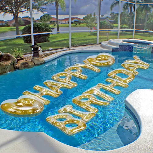 Vista 5 de Flotador inflable para piscina de cumpleaños, 15 unidades, con letras de corazón, para fiesta de piscina, globo grande de 20 pulgadas, decoración