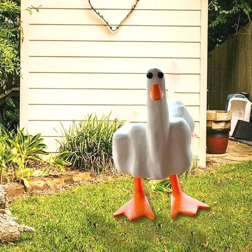Vista 4 de Figura de pato de dedo medio, divertida estatua de dedo medio, decoración del hogar, oficina, escritorio, adornos de pato, regalos novedosos extraños