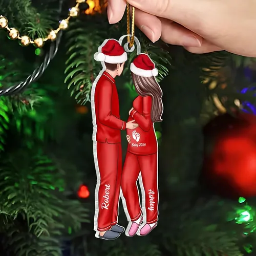 Vista 4 de Adorno de embarazo de Navidad personalizado para padres esperados 2025 – Adorno colgante de embarazo con nombre personalizado, anuncio de nuevo