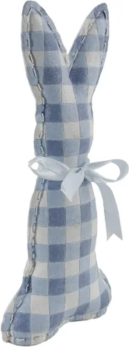 Vista 3 de Polyresin 436603 - Figura decorativa de conejo de Pascua a cuadros azules y blancos con cinta, decoración de primavera