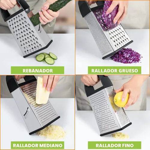 Vista 3 de Rallador de queso con caja de contenedores Rallador de acero inoxidable Negro