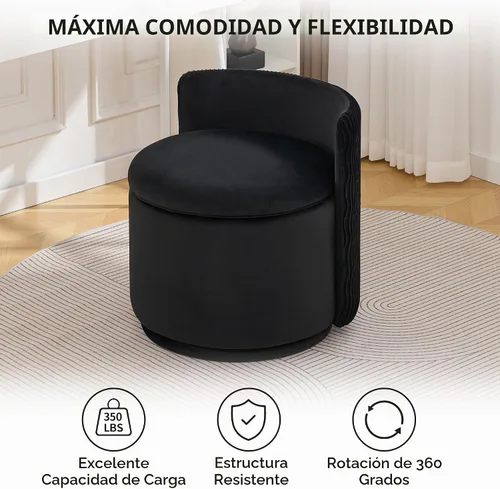 Vista 7 de WUTUTUEE Silla grande de terciopelo con almacenamiento, silla de maquillaje giratoria de 360° con respaldo ondulado, taburete pequeño sin montaje