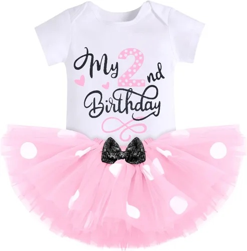 Vista 11 de IMEKIS Conjunto de Ropa de Cumpleaños de Ratón para Bebé Niña 1er 2do Cumpleaños Pelele Romper para Romper Tartas Falda Tutú Conjunto de Lunares