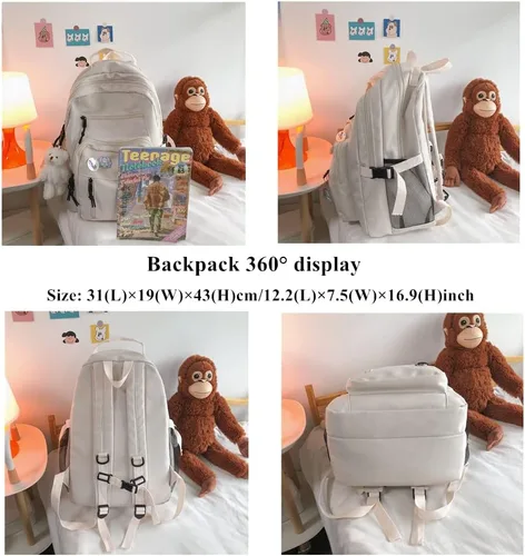 Vista 3 de Mildame Linda mochila para niñas Kawaii con pin y accesorios mochila escolar, Rosado