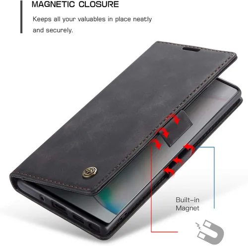 Vista 3 de Funda para Samsung Galaxy Note 10, funda tipo cartera para Galaxy Note 10, funda protectora de piel sintética con soporte magnético y ranuras