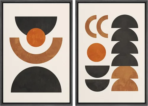 Vista 23 de SIGNFORD Lienzo enmarcado para pared, juego de arte geométrico retro de mediados de siglo, plantas forestales, ilustraciones con formas abstractas