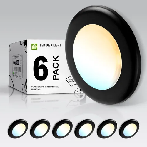Vista 30 de ASD Paquete de 6 luces LED de disco de 4 pulgadas, 10 W 5CCT 2700K-5000K 685LM CRI90+, lámpara de techo regulable, disco de montaje en superficie