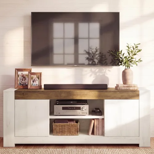 Vista 11 de VASAGLE Soporte de TV, centro de entretenimiento de granja con gabinetes de almacenamiento, mesa consola multimedia para sala de estar, dormitorio