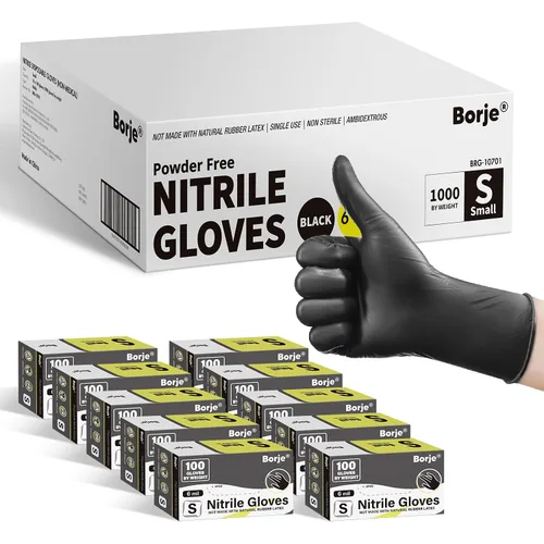Vista 11 de Borje - Guantes de nitrilo pequeños, 100 unidades, desechables, color negro, 6 mil