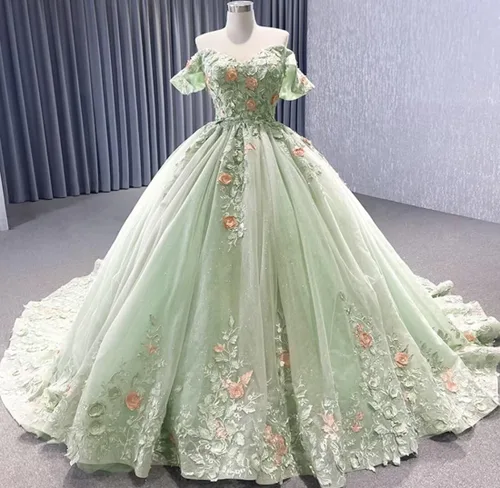 Vista 6 de Mauuwy Vestidos de quinceañera de flores florales de encaje de princesa, vestido de baile de tul brillante hinchado dulce 16 vestidos para fiesta