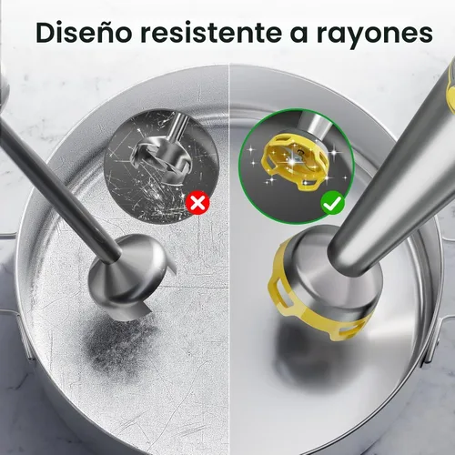 Vista 6 de Batidora de inmersión de mano con cable turelar de 1100W, batidora de mano con disparador de velocidad variable 5 en 1 con picadora, batidor