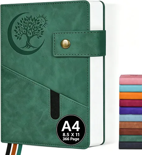 Vista 24 de PAIBAS Cuaderno de diario con líneas gruesas de 365 páginas para hombres y mujeres, diarios grandes de cuero A4 para escribir, cuadernos de tapa