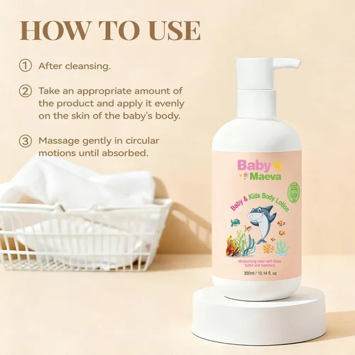 Vista 4 de Loción orgánica facial y corporal para bebés, niños pequeños y niños de todas las edades, hidratante suave con manteca de karité y glicerina