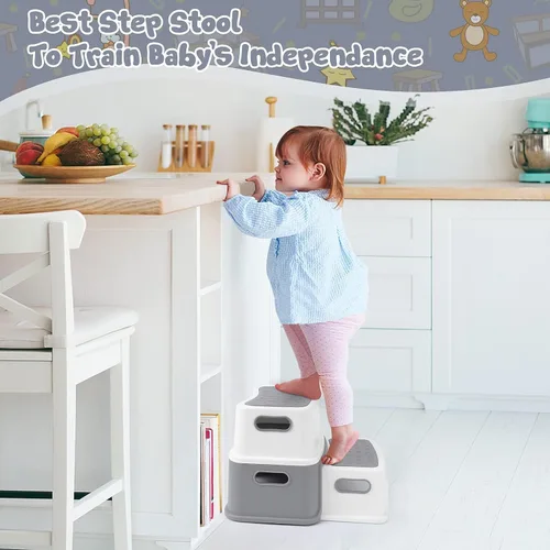 Vista 2 de GAOMON Taburetes de 2 escalones para niños, taburete antideslizante para lavabo de baño, taburete de dos pasos para niños pequeños, taburete