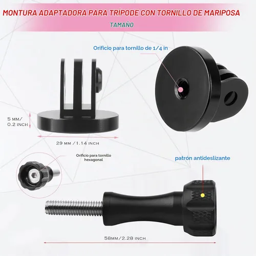 Vista 2 de Niewalda Adaptador de montaje de trípode de aluminio, soporte de adaptador de trípode, compatible con cámaras de acción GoPro Hero 9, 8, 7, 6, 5, 4