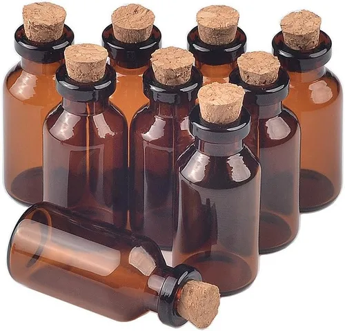 Vista 8 de Frascos de vidrio ámbar de 0.1 fl oz con corcho vacíos pequeños tarros de vidrio marrón