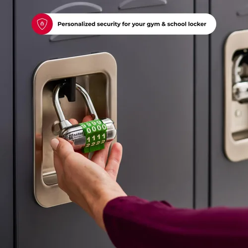 Vista 4 de Master Lock 1534D Candado para casillero, establece tu propia palabra de combinación, paquete de 1, colores surtidos