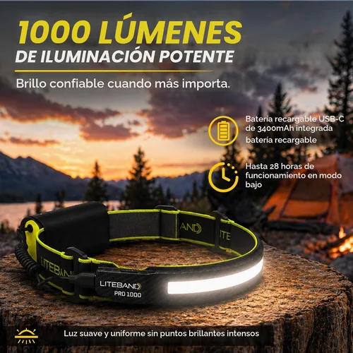 Vista 3 de Liteband PRO - Linterna frontal personal ajustable de haz ancho serie 1000, iluminación de 210°, funciona con pilas, se adapta a cascos y cascos