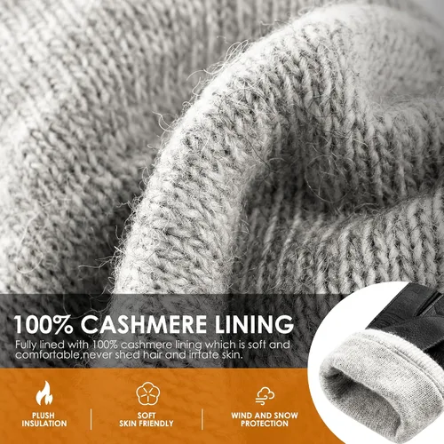 Vista 3 de Guantes de piel de oveja genuina para hombre, guantes de invierno cálidos para pantalla táctil, guantes de motocicleta con forro de cachemira