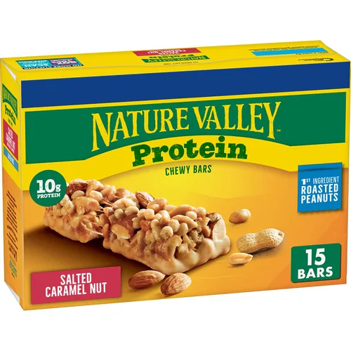 Vista 19 de Nature Valley Barras de granola con proteína, arándano y nueces, barras de merienda masticables, 5 barras, 7.1 OZ 0.35 onzas de proteína por
