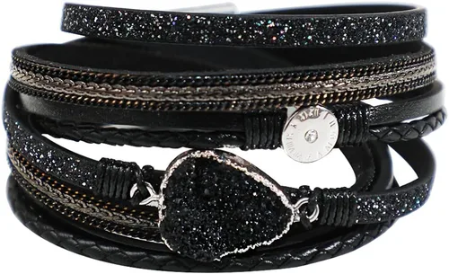 Vista 12 de Artilady Leather Wrap Bracelet for Women, Pearl Beaded Bangle Stack Jewelry Negro