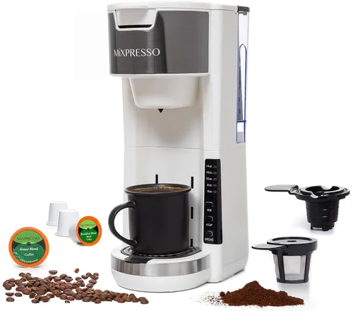 Vista 11 de Mixpresso - Cafetera negra para una porción, compatible con cápsulas K-Cup y café molido, cafetera compacta de 30 oz con 5 tamaños de preparación