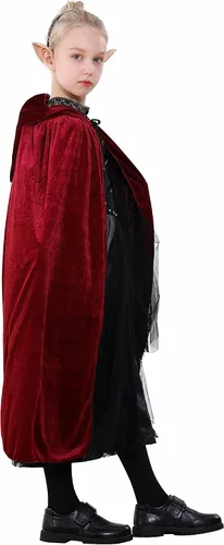 Vista 6 de CHOIEO Capa de terciopelo con capucha para Halloween, Navidad, para mago de bruja diablo, disfraz unisex para cosplay