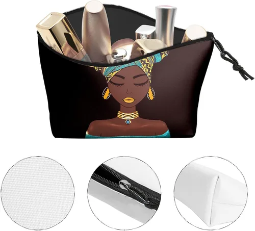 Vista 3 de Bolsa de maquillaje Melanin para mujer, bolsa de cosméticos impresa portátil, bolsa de aseo de viaje, bolsa organizadora de maquillaje para mujeres