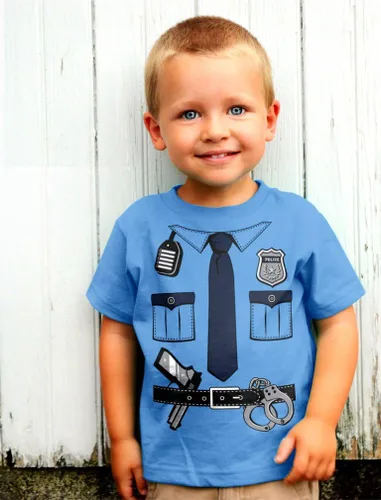 Vista 2 de Camisa de oficial de policía para niños, uniforme de policía, camisas de Halloween para niños pequeños