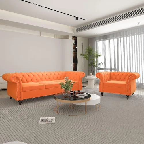 Vista 56 de QHITTY Juego de 2 piezas para sala de estar, Sofá Seccional Chesterfield Silla Contemporáneo Tapizado de Terciopelo Loveseat Juego de Sofás