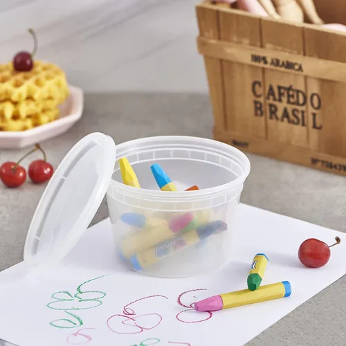 Vista 5 de FULING Paquete de 48 recipientes de plástico de 16 onzas con tapas, recipientes desechables para almacenamiento de alimentos, recipientes