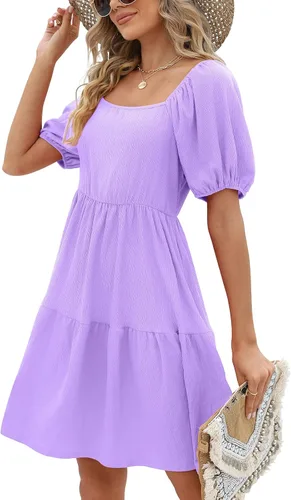 Vista 3 de Vestidos de mujer con cuello cuadrado, manga abombada, estilo casual, holgado, para primavera