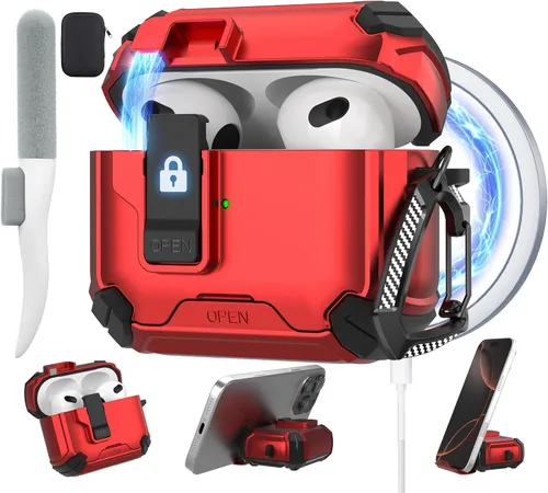 Vista 36 de Maxjoy Funda protectora para AirPods 4 2024, funda protectora para AirPods de 4ª generación con bloqueo automático, compatible con MagSafe, Verde
