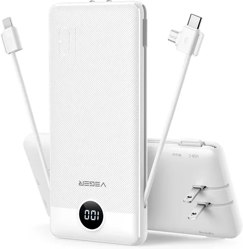Vista 11 de VEGER Cargador portátil para iPhone con cables integrados y enchufe de pared, batería externa de carga rápida de 10,000 mAh delgada con USB C